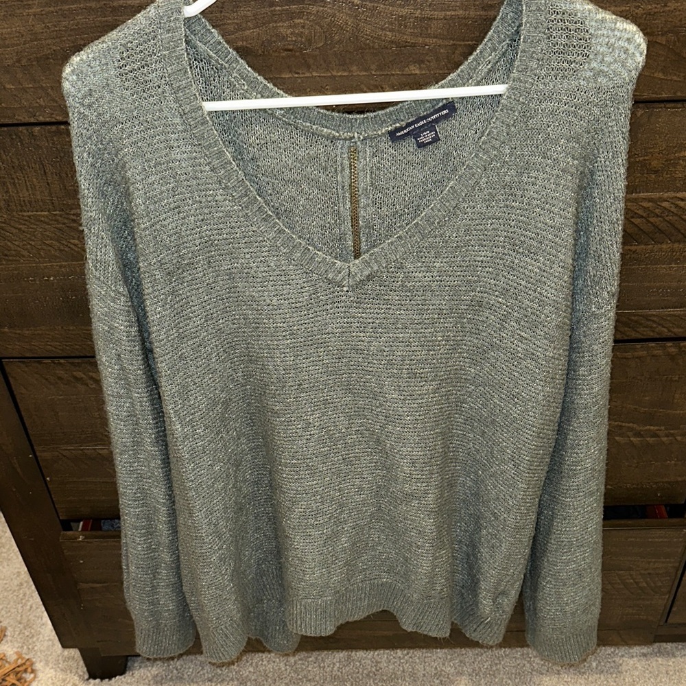 American Eagle Outfitters Green V-Neck Sweater